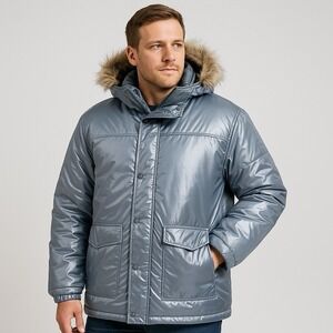 Steve & Barry's‎ Double Down Jacket Gray XXL Big & Tall Removable Hood
